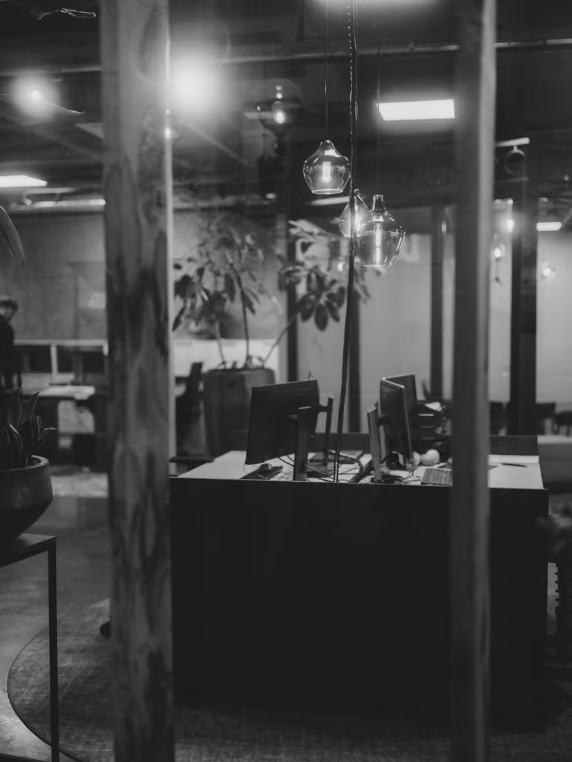Black-and-white café interior, project imagery for Fourscore Web Design